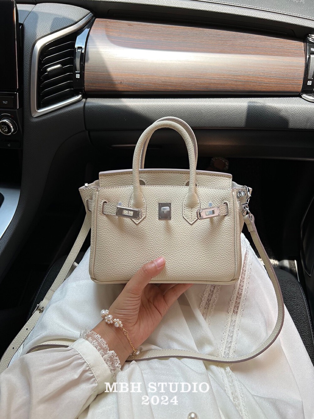 MBH Top Grain Leather Mini Platinum Crossbody Bag with Shoulder Strap - Image 2