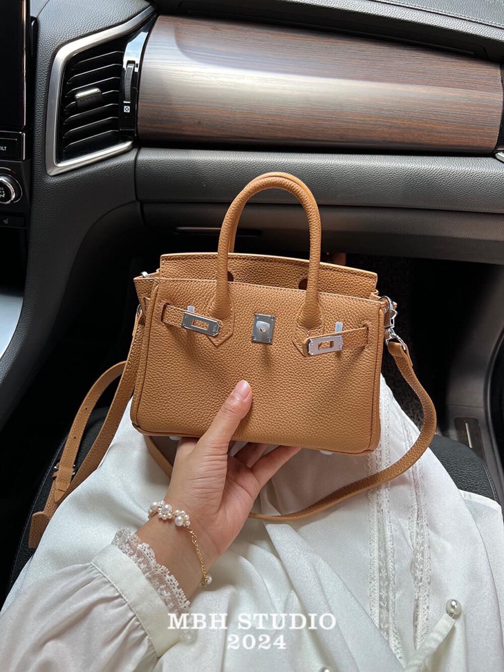 MBH Top Grain Leather Mini Platinum Crossbody Bag with Shoulder Strap - Image 5
