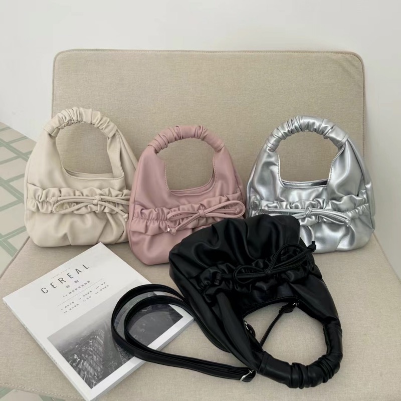 Korean Niche Design Ruched Cloud Crossbody Bag for Women Bow Sweet Cute Soft PU Handbag - Image 5