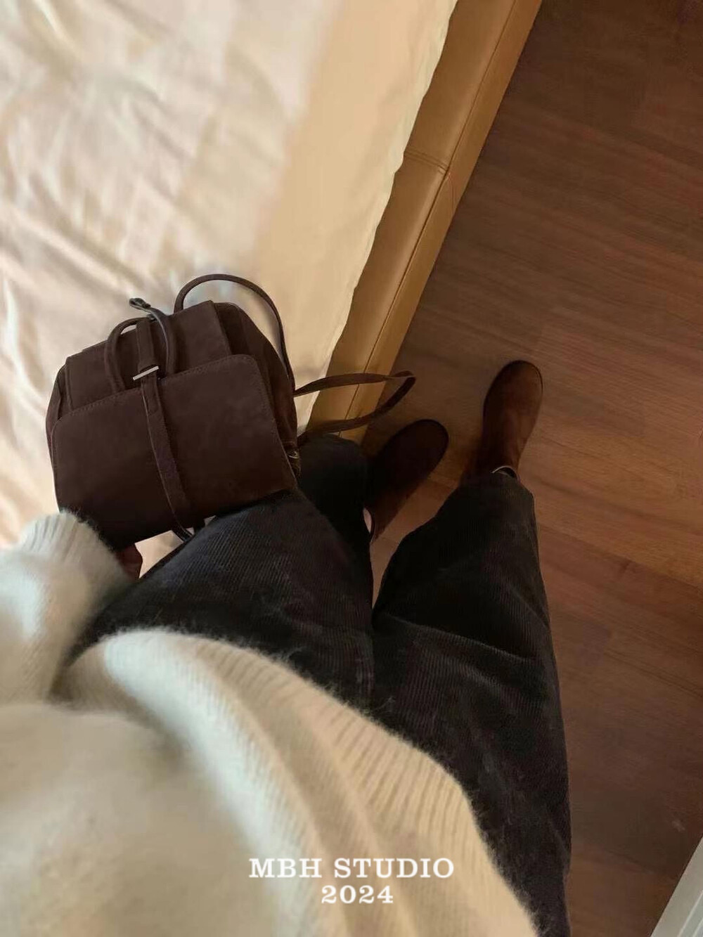 MBH Minimal Korean Style Suede Leather Backpack - Image 3