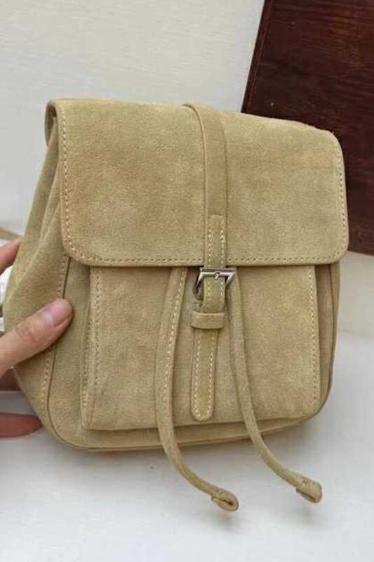 MBH Minimal Korean Style Suede Leather Backpack - Image 5