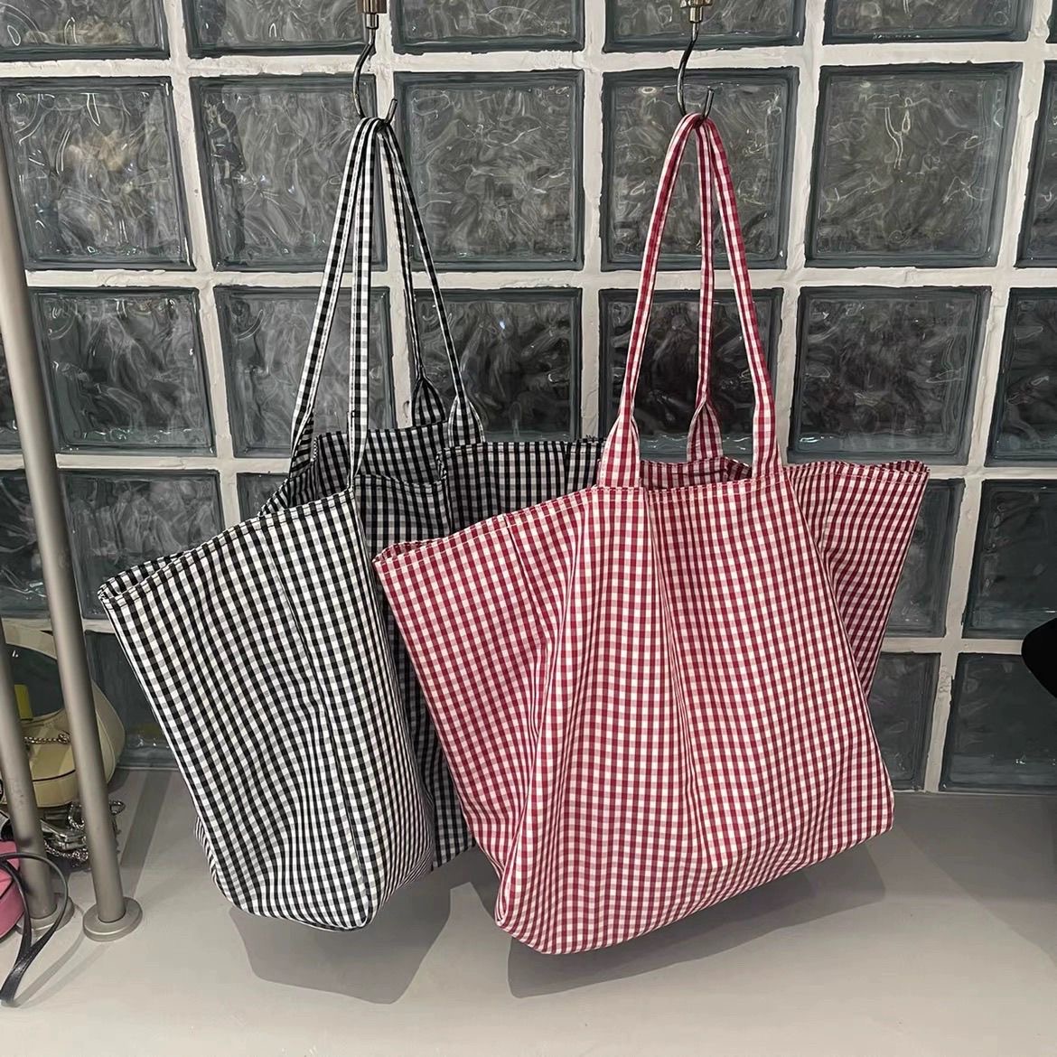 2024 Large Plaid Canvas Tote Bag Casual Shopping Shoulder Bag Student Vintage Ins - Image 2