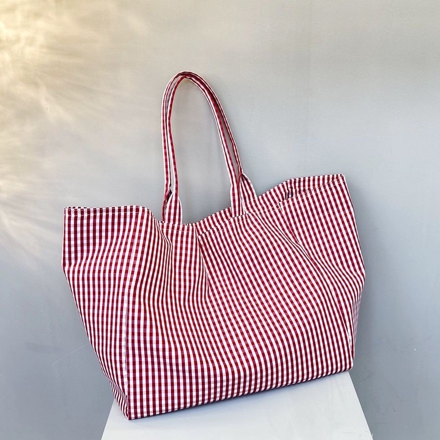 2024 Large Plaid Canvas Tote Bag Casual Shopping Shoulder Bag Student Vintage Ins - Image 3