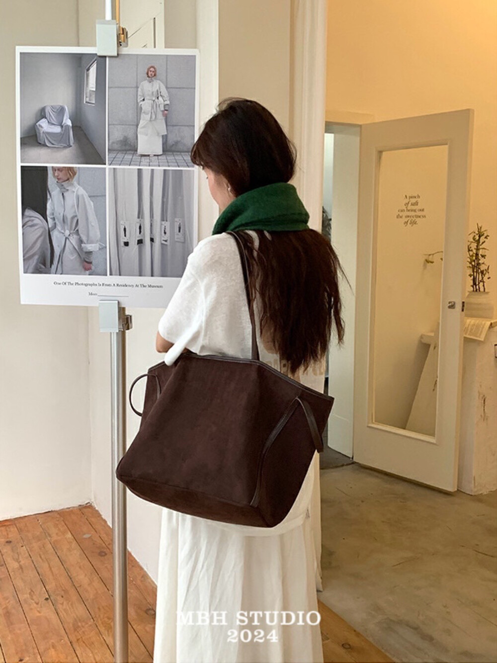 MBH Korean Style Autumn Winter Matte Leather Slouchy Casual Large Capacity Tote Shoulder Bag with Storage Pouch - Image 3