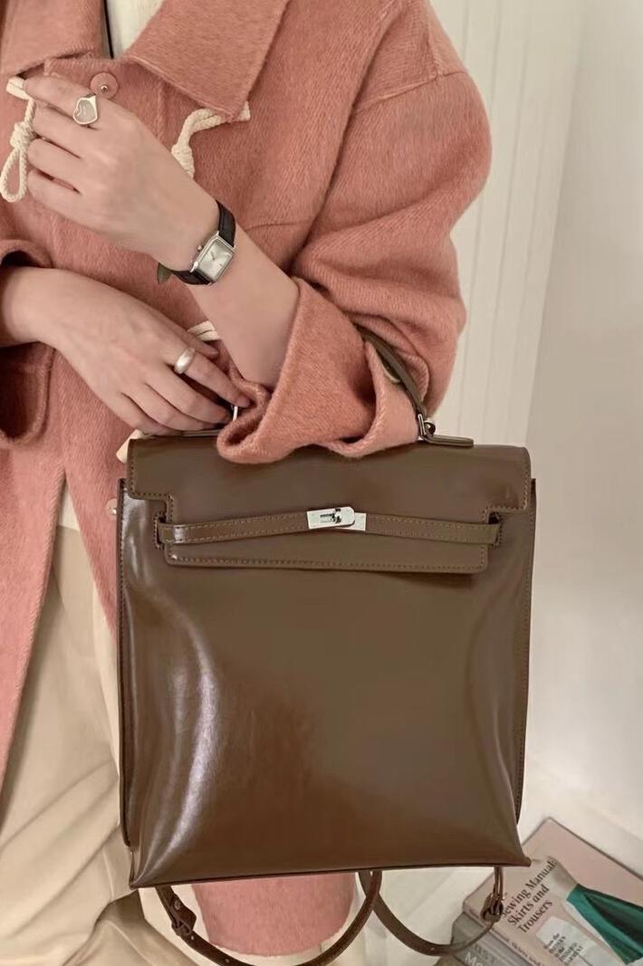 MBH Niche Design Oil Wax Leather Vintage Large Capacity Commute Lock Kelly Backpack with Shoulder Strap - Image 5