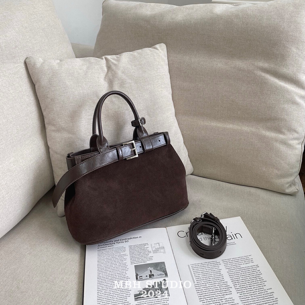 MBH Suede Designer Belt Buckle Commuter Crossbody Handbag with Shoulder Strap - Image 3