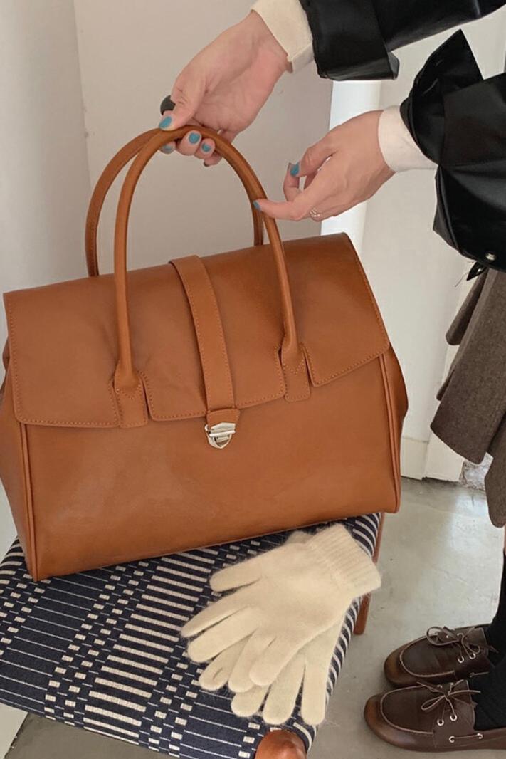 MBH Handmade Full Grain Vegetable Tanned Leather Large Capacity Briefcase Commuter Crossbody Handbag - Image 5