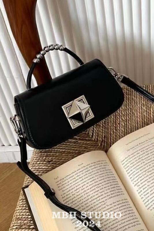 MBH Genuine Leather Mini Square Handbag Crossbody Bag with Lock Bead Detail and Shoulder Strap - Image 5