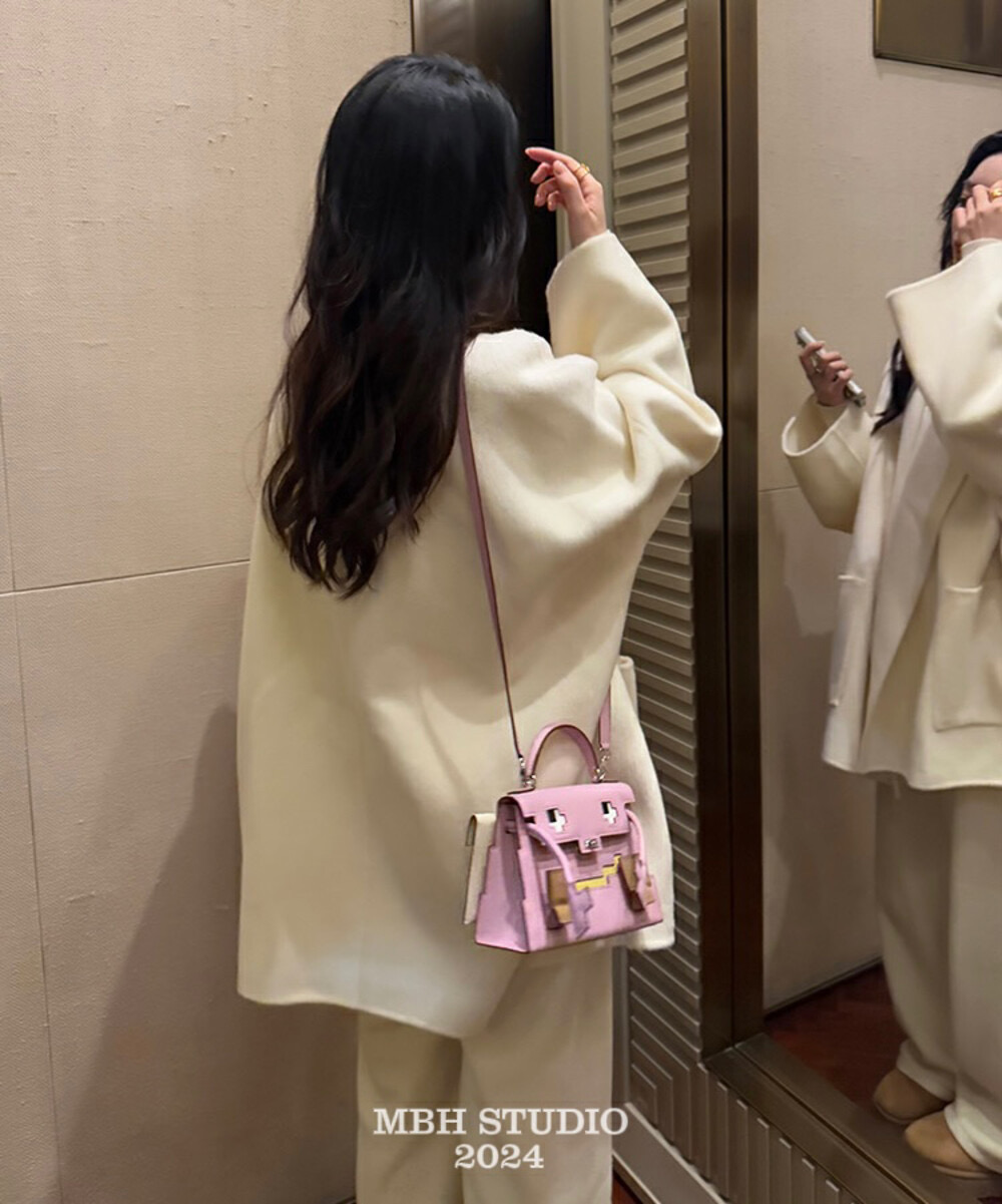 MBH Top Grain Leather Mosaic Kelly Bag Cute Mini Crossbody Handbag with Shoulder Strap - Image 2