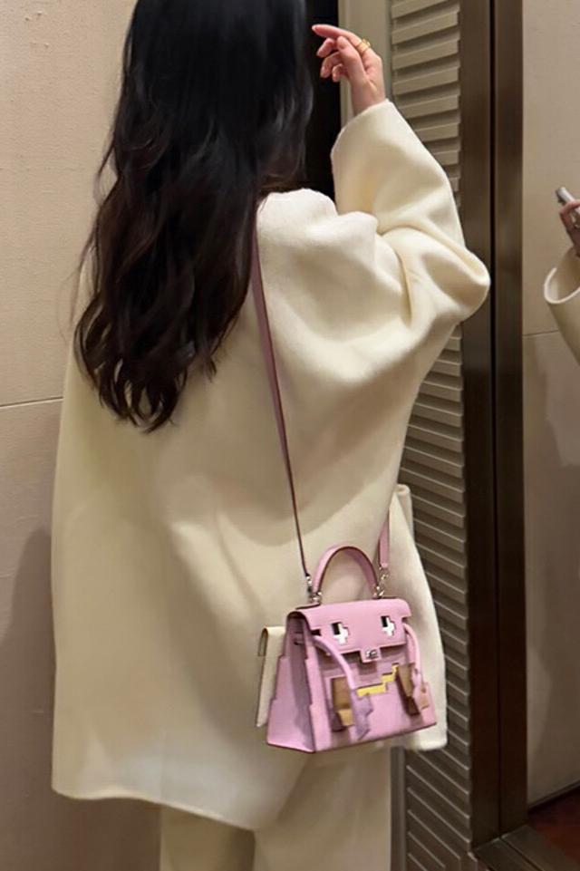 MBH Top Grain Leather Mosaic Kelly Bag Cute Mini Crossbody Handbag with Shoulder Strap - Image 5