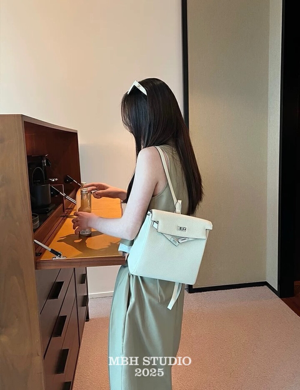 MBH Top-Grain Leather Ado Kelly Backpack with Gold or Silver Hardware