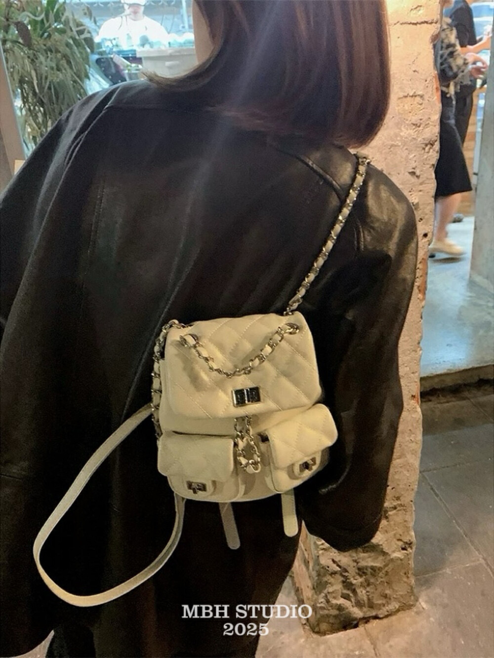 MBH Quilted Caviar Leather Convertible Chain Backpack Handbag - Image 4