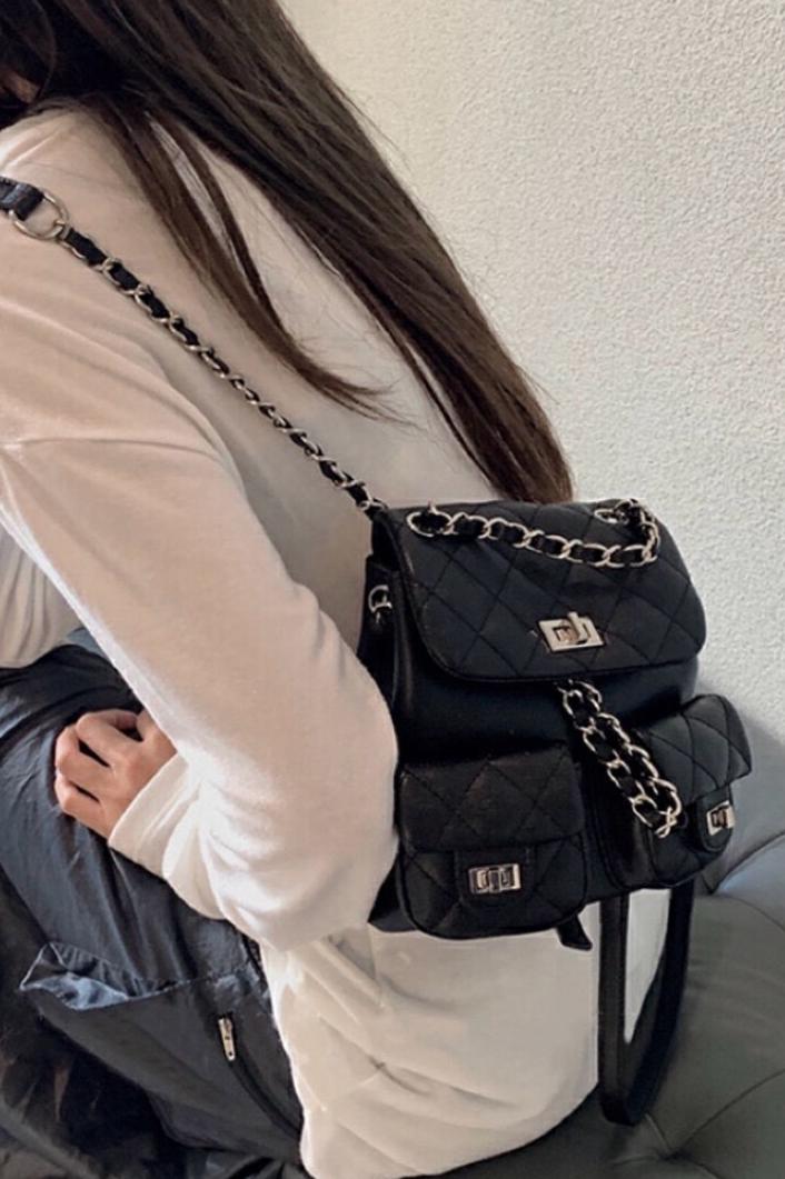 MBH Quilted Caviar Leather Convertible Chain Backpack Handbag - Image 5