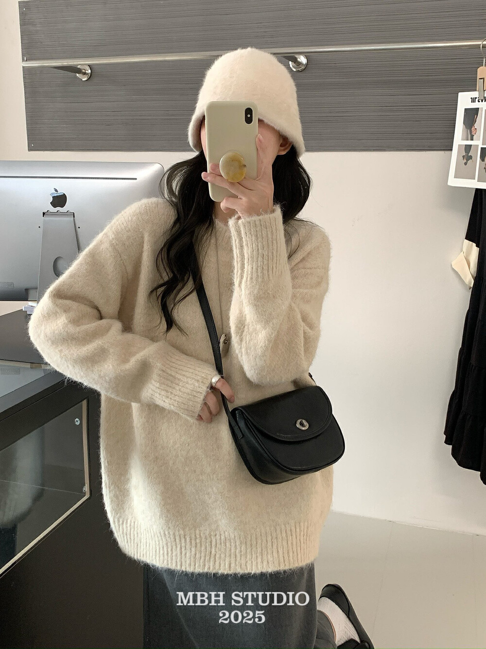 MBH Top Grain Leather Minimalist Half Moon Saddle Bag Compact Korean Style Genuine Leather Shoulder Crossbody Bag - Image 3