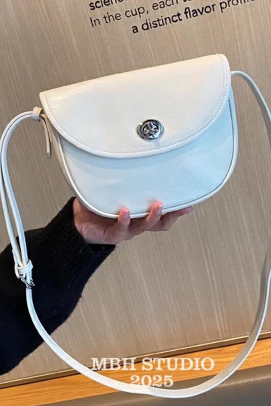 MBH Top Grain Leather Minimalist Half Moon Saddle Bag Compact Korean Style Genuine Leather Shoulder Crossbody Bag - Image 5
