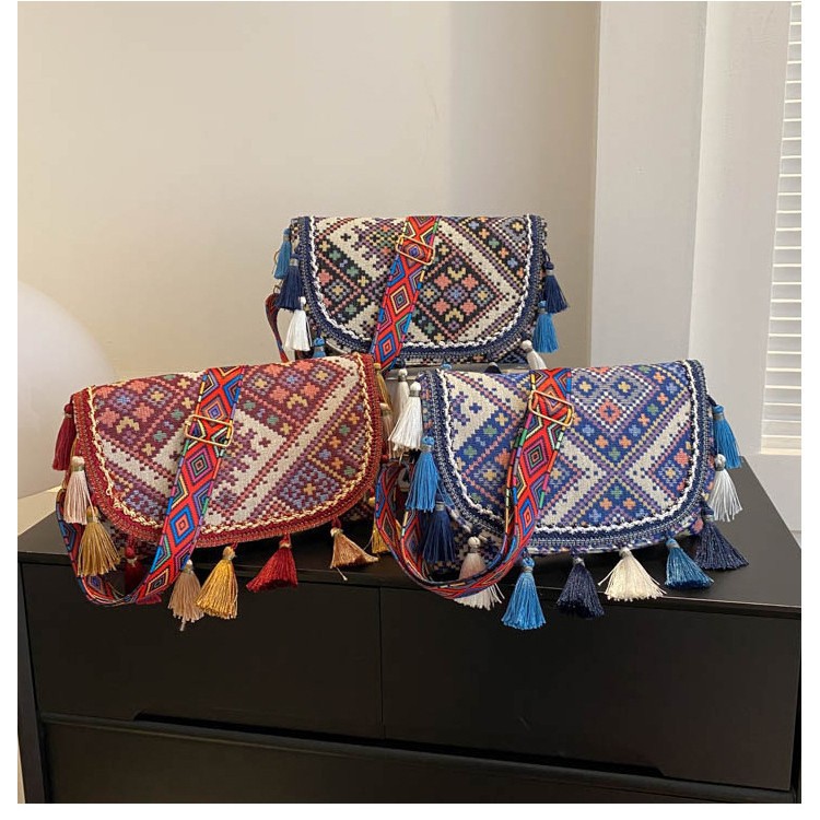 2025 Ethnic Style Woven Small Square Crossbody Bag with Tassel for Women - Image 2