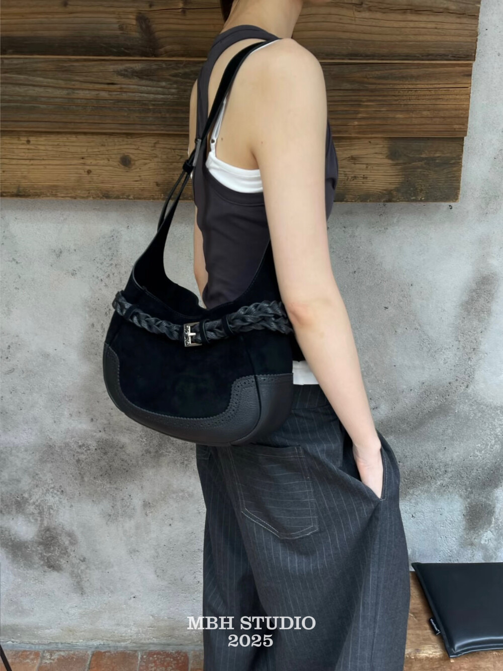 MBH Autumn Winter Vintage Frosted Cowhide Braided Saddle Bag Large Capacity Shoulder Bag