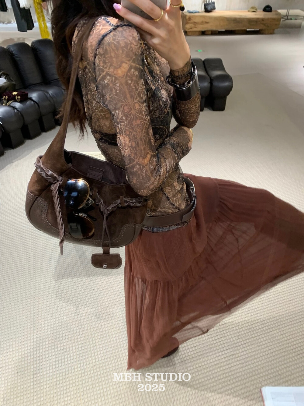 MBH Autumn Winter Vintage Frosted Cowhide Braided Saddle Bag Large Capacity Shoulder Bag - Image 3