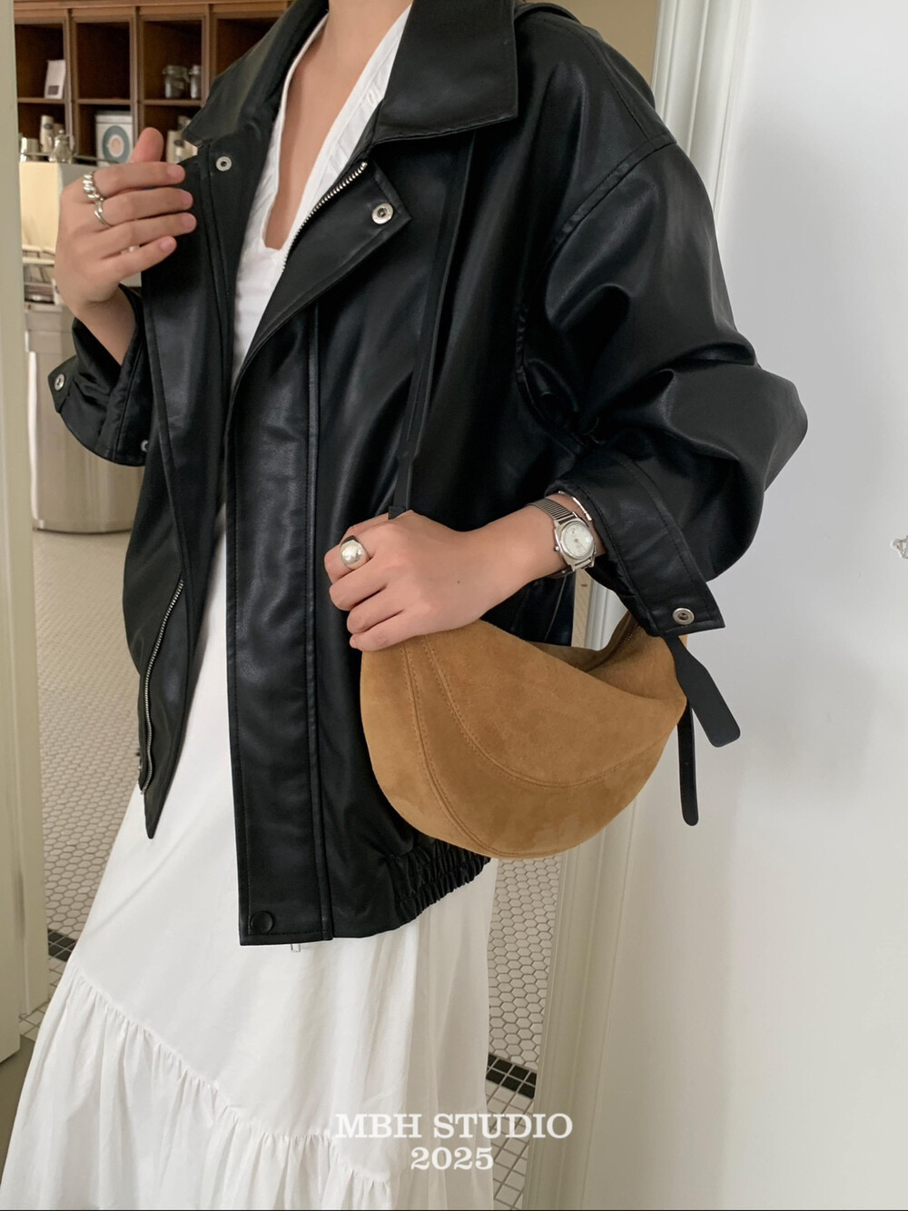 MBH Trendy Saddle Bag Suede Color Block Croissant Bag Large Capacity Commuter Shoulder Bag