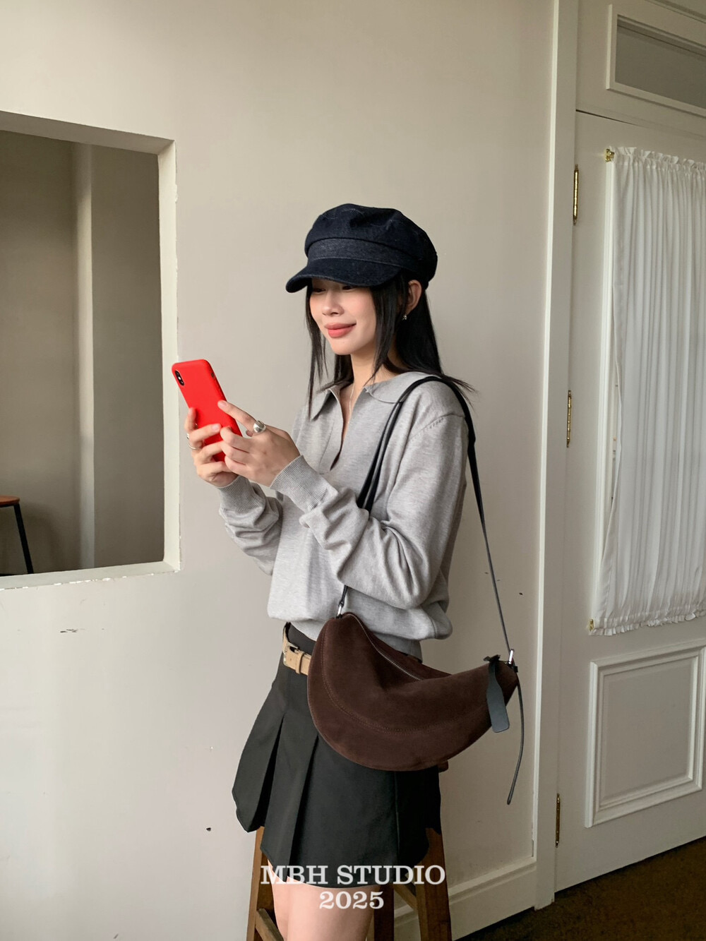 MBH Trendy Saddle Bag Suede Color Block Croissant Bag Large Capacity Commuter Shoulder Bag - Image 4